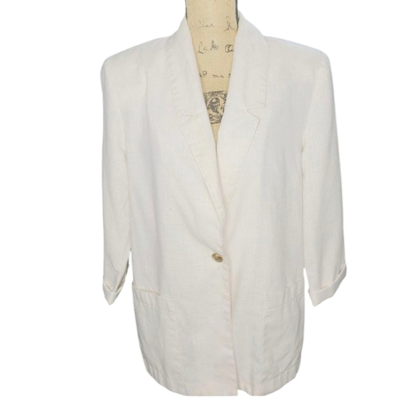 Vintage 90s Neutral Minimalist Beige Lightweight Long Fall Blazer - Picture 1 of 16
